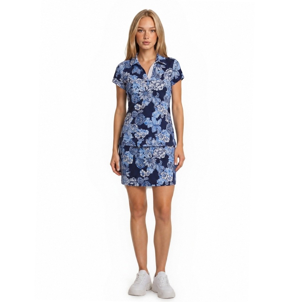 Lilly Pulitzer Luxletic Skort Set Women's Size Medium 8 Blue Floral Top Skirt